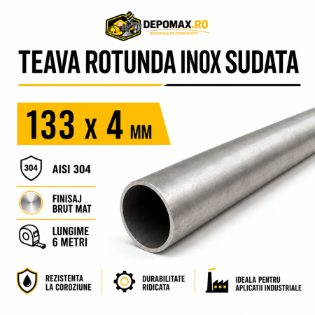 Teava rotunda inox sudata AISI 304, 133 x 4 mm, 6 metri